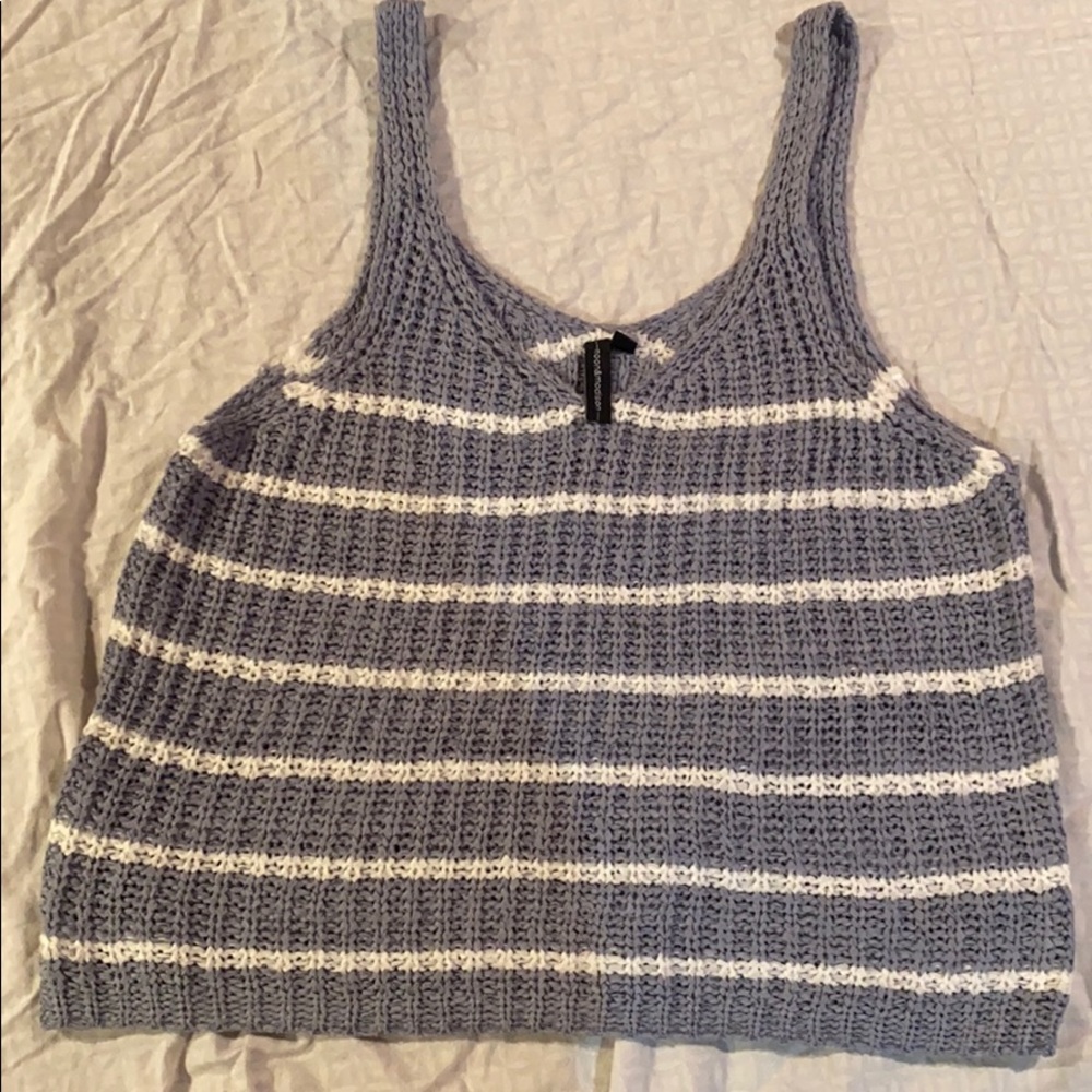 Blue and White striped crochet tank top